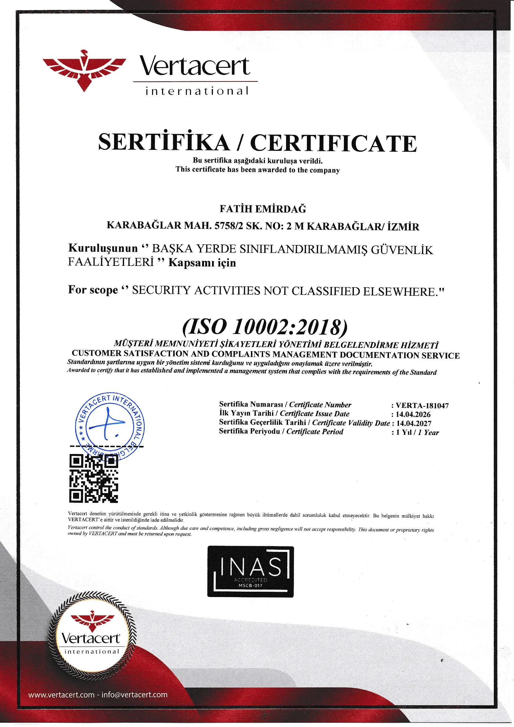 FAEM Elektronik ISO 10002:2018 Müşteri Memnuniyeti ve Şikâyet Yönetimi belgesi